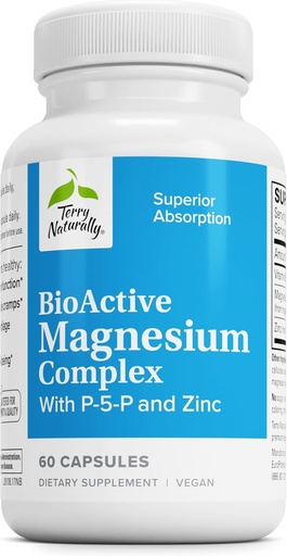 [BRSWIEDZDIFW2YLO] Terry Naturally BioActive Magnesium Complex - Bone & Heart Health Support - Supplement with Vitamin B6, Zinc & Magnesium - Pyridoxal-5-Phosphate Vegan Capsule Supplement - 60 Capsules