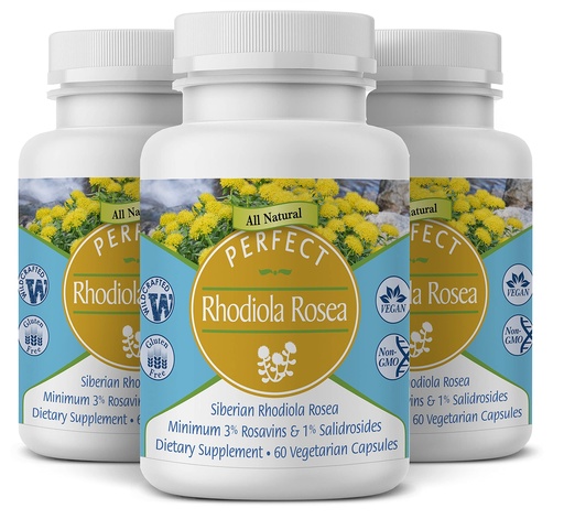 [BRSWIAIQDIMGG2L4] Perfect Supplements – Perfect Rhodiola Rosea – 60 Capsules – Natural Adaptogen Supplement – Increases Energy – Better Focus – 3 Pack