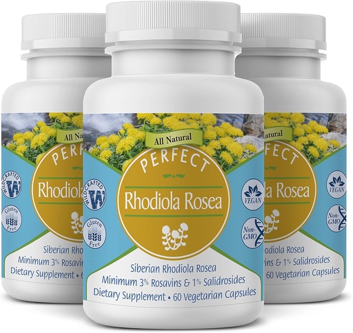 [BRSWIAIQDIMGG2L4] Perfect Supplements - Perfect Rhodiola Rosea - 60 Kapsułek - Natural Adaptogen Supplement - Zwiększa energię - Lepsze ognisko - 3 Pack