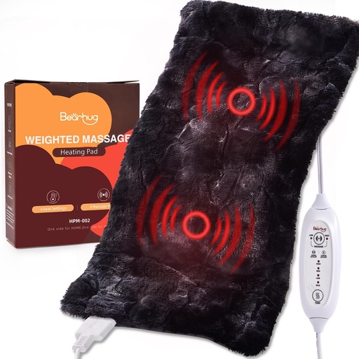 [BRSRAZI5PIIRS2T4] Bearhug Electric Massaging Heating Pad, 12”×24” Weighted Heating Pad, 4 Massage Modes and Heat Levels
