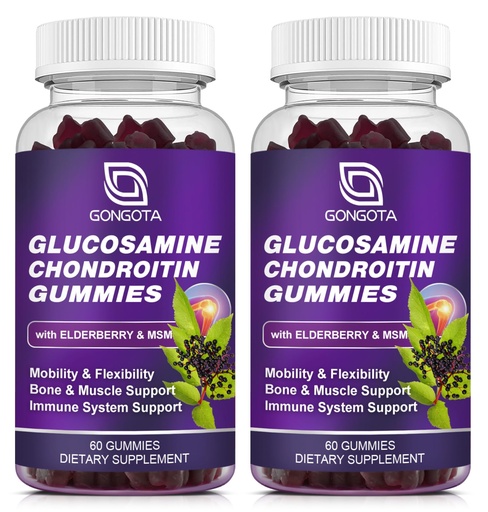 [BRSRMCQBOFYA223H] Glucosamine Chondroitin Gummies - 2- Pack, Extra Strength 1500mg Glucosamine with MSM & Elderberry, Flexibility Support, Best Cartilage & Immune Support Supplement for Men and Women - 120 count