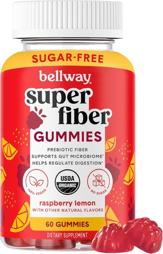 [BRSRMCD7BZ7AK2QU] Bellway Super Fiber Gummies aikuisille - Sokeriton orgaaninen kuitu täydentää Gummies 4g kuitua per tarjoilu - Prebiootti Chicory Root Fiber for Dgestive Gut Health, Vadelma Lemon, 60 Count