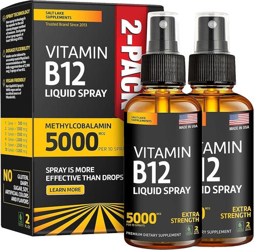 [BRSW22YLAQBQMETJ] (2 Pack) - Liquid B12 Spray 5000 mcg - Vitamin B12 Sublingual - Vegan B12 Vitamin Spray - Methylcobalamin Vitamin B12 Liquid Boosts Energy & Mood - Gluten-Free & Non-GMO