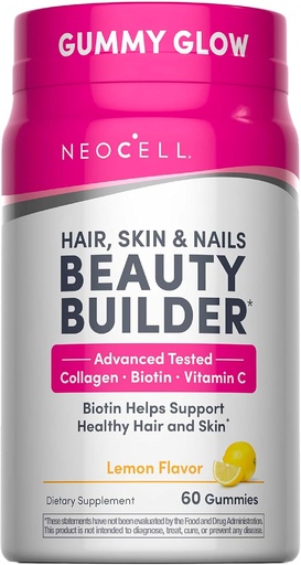 [BRSW2CD2OVYWGETZ] NeoCell Hair, Skin and Nails Beauty Builder Con Collagen, Biotin y Vitamina C, Incluye Antioxidantes, Gummy, Lemon, 60 Cuenta, 1 Botella