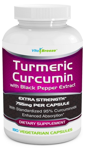 [BRSWIGAIO4ORQDLE] Turmeric Curcumin Complex with Black Pepper Extract - 755mg per Capsule, 180 Veg. Caps - Contains Piperine (for Superior Absorption and Tumeric Bio-Availability) and 95% Standardized Curcuminoids