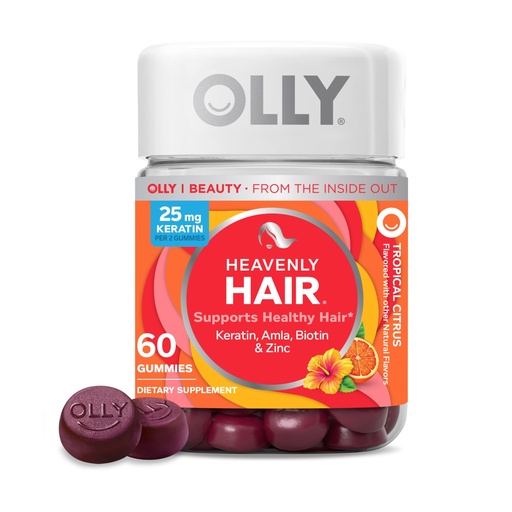 [BRSWYGAZCB6WC3AZ] OLLY Heavenly Hair Gummy, Supports Healthy Hair, Keratin, Biotin, AMLA, Chewable Supplement, 30 Day Supply - 60 Count
