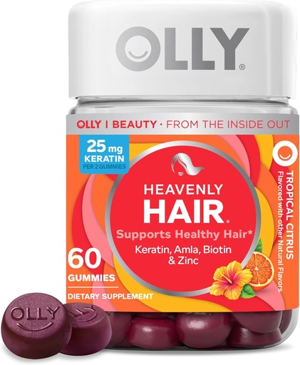 [BRSWYGAZCB6WC3AZ] OLLY Heavenly Hair Gummy, toetab tervislikke juukseid, Keratin, Biotin, AMLA, närimistable Supplement, 30 päeva pakkumine - 60 loend