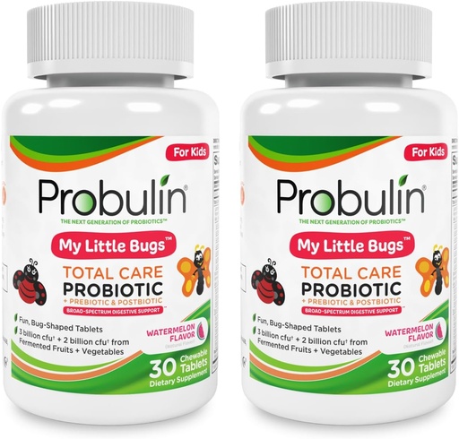 [BRSWYCAKOANAYDTD] Probulin Total Care My Little Bugs Prebiotics, Probiotics & Postbiotics - 5 Billion CFU - 15 Strains - 30 Chewable Tablets (Twin Pack)
