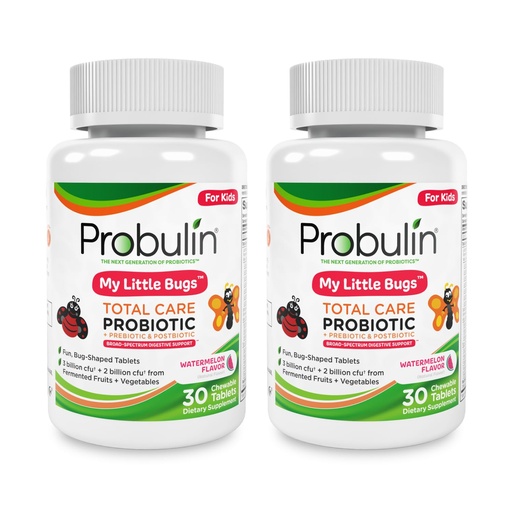 [BRSWYCAKOANAYDTD] Probulin Total Care My Little Bugs Prebiotics, Probiotics & Postbiotics - 5 Billion CFU - 15 Strains - 30 Chewable Tablets (Twin Pack)