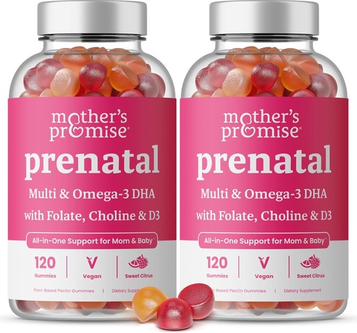 [BRSRMC34C4FGAEY7] Prenatal Vitamin Gummies with DHA | Vegan Prenatal Vitamins for Women with Omega 3, Folate, Choline & D3, Pregnancy Vitamins for Fetal Development | Gummy Multivitamin Supplement, 120 Count (2-Pack)