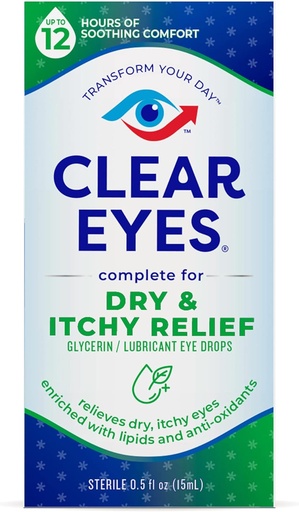 [BRSWGAD5OB5B6D3O] Clear eyes Dry & Itchy Göz Yardımlı Göz Drops, 0.5 Fl Oz