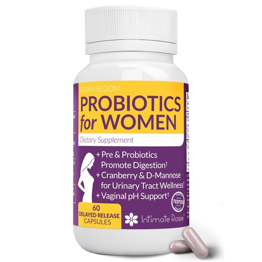 [BRSWKGI7CACAAFA7] Complete Vaginal Probiotics for Women - w/Added Cranberry, D-mannose to Promote Urinary Tract, Bladder, Gut & Vaginal Health - pH Balance for Women - Support UTI, BV, YI - 60 Vegan Capsules