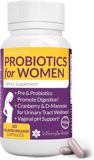 [BRSWKGI7CACAAFA7] Probióticos vaginales completos para mujeres - w / Agregado de arándano, D-mannose para promover la tract, vejiga, Gut &amp; Vaginal Health - pH Balance for Women - Support UTI, BV, YI - 60 cápsulas veganas