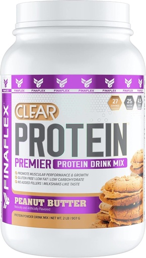 [BRSW2GD7O54AO23D] FINAFLEX Clear Protein, Peanut Butter - 2 lb - Promotes Muscular Performance & Growth - Milkshake-Like Taste - Low Carb, Low Fat & Gluten Free - 27 Servings