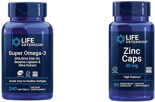 [BRSROCYKAFYRGF3X] Life Extension Super Omega-3 EPA/DHA Fish Oil, Sesame Lignans & Olive Extract - Omega 3 Supplement & Zinc Caps, zinc 50 mg, zinc Citrate, Support The Body's Immune defenses