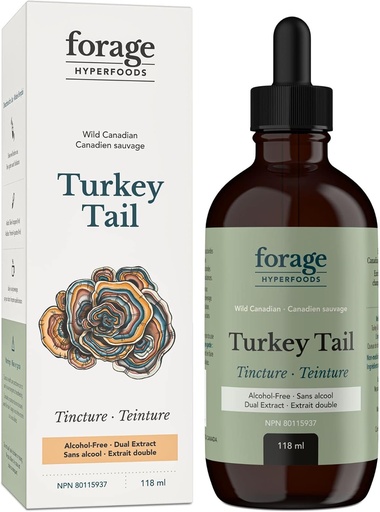 [BRSW2ZI3DN5GG3IU] Forage Hyperfoods- Alcohol-Free Canadian Wild Turkey Tail Mushroom Superfood Liquid Supplement Extract Tincture, Vegan, Non-GMO, Immune System and Gut Health Support, 118ML