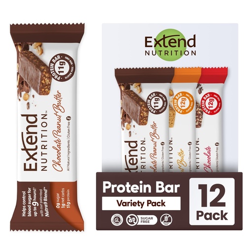 [BRSRM2QPO56ROADB] Extend Sugar Free Protein Bars, Perfect Diabetic Snacks, High Protein and Fiber, Hunger Control & Steady Energy, Low Carb, Keto Friendly (12 Count, Variety Pack)