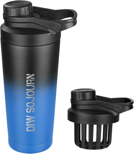 [BRSRAZYFDEPG23DK] DIW 24 oz Shaker Bottle,Stainless Steel Mix Bottle with Noise-Free Design,Insulated Metal Shaker Cup for Protein Mixes and Pre Workout,Gym Cup Shaker(Black&Blue)
