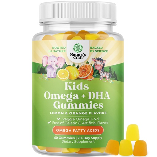 [BRSWY234OQORS23V] Kids DHA Omega 3 Gummies - Fatty Acids Omega 3 6 9 for Brain, Immune Strength & Vision - Nutritional DHA for Kids for Healthy Nervous System & Focus Support - Fish Free, Vegan & Non-GMO - 60 Chews