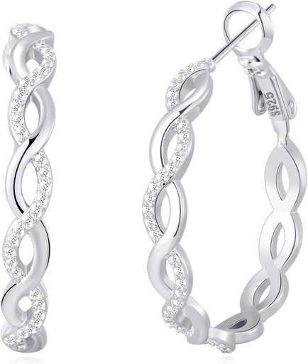 [BRSRAFA6OF6QEFYZ] Senteria 925 Sterling Silver Earrings Hoops for Women Lightweight Twisted Hoop Earrings With Cubic Zirconia Hypoallergenic Hoops Earrings (20/30/40/50/60MM)