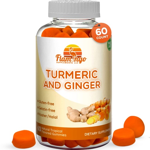 [BRSWGED4DEGQAADL] Turmeric Curcumin & Ginger Chewable Gummies for Adults and Children.Vegan Friendly, Kosher & Halal, Gluten Free, Non GMO. 60 Count