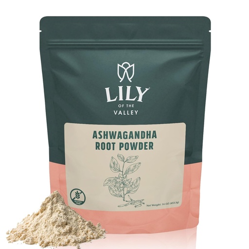 [BRSROAQ3CJYGC3Y3] LILY OF THE VALLEY Ashwagandha Root Powder - Withania Somnifera - Fuente de India - No Filler No Additives - Indian Ginseng Vegan & Gluten Free - Empaquetado en bolsa resealable (16oz, 453g)