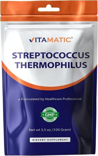 [BRSRAYIDOF5QOADB] Vitamatic Streptococcus Thermophilus Probiotic Powder - Digestive Health Support - 100 Gram (3.5 OZ) - 100 Servings