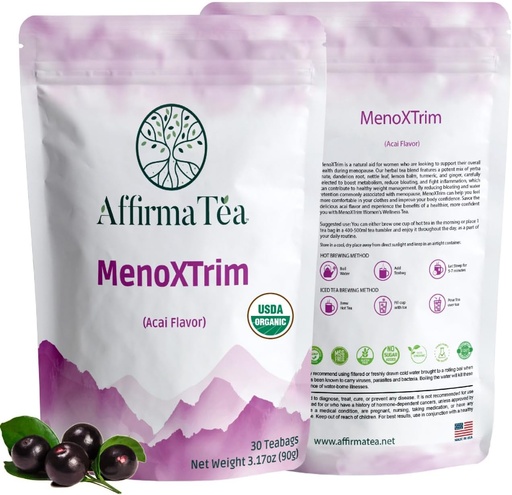[BRSROEABA4BAYETA] MenoXTrim Organic Menopause Relief: Hormone Balance | Bloating | Hot Flashes | Excess Water | Midlife Belly | Yerba Mate, Dandelion, Nettle Leaf, Lemon Balm, Turmeric, Ginger | Natural Açai Flavor.