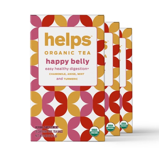 [BRSWIEAMCJYRWEI5] HELPS TEAS | Helps Happy Belly Tea | Organic Herbal Tea With Green Anise, Chamomile, Mint and Turmeric | 16 Tea Bags - Pack of 3 |