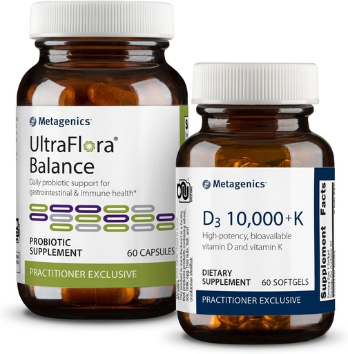 [BRSROCDQCEBBEEQ3] Metagenics Daily Gut and Immune Support Duo: UltraFlora Balance Probiotic for Digestive Health - 60 Capsules ' Immune Support " Vitamin D3 10,000+ K - 60 Softgels