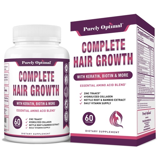 [BRSWYZT2OJYAAALJ] Pure Optimal Complete Hair Growth Vitamins for Women & Men – Supporta la crescita dei capelli più spessa, più forte, sana pelle & Nails – Biotina, Collagene, Keratina – Facile da prendere, non aromatizzato, 60 capsule