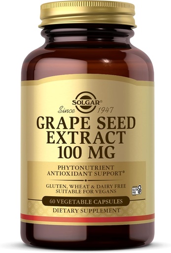 [BRSWIZADOQDQOFA5] Solgar Grape Seed Extract 100 mg, 60 Vegetable Capsules - Phytonutrient Antioxidant Support - Vegan, Gluten Free, Dairy Free - 60 Servings
