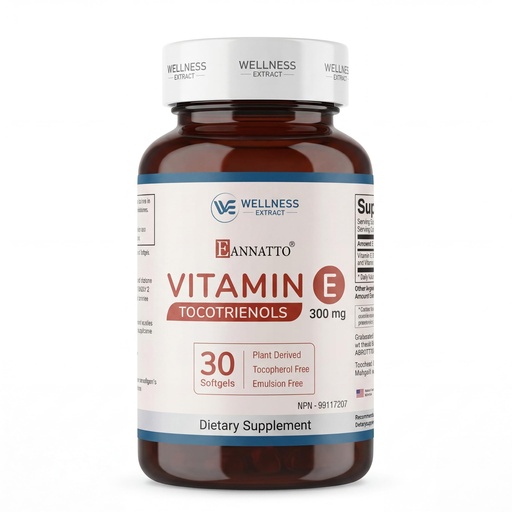 [BRSRMFL7OB6R6C3G] WELLNESS EXTRACT Eannatto Tocotrienols Vitamin E Supplements Tocopherol Free, Non-GMO, Gluten Free & Antioxidant (300MG 30 Softgels)