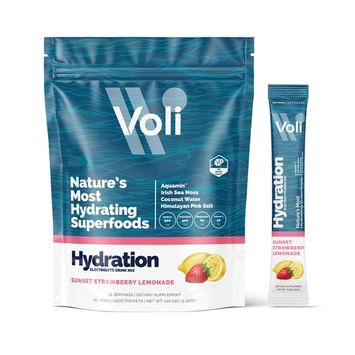 [BRSROFL3AUHQ42Y2] Voli Electrolytes Powder Packets | No Added Sugar Electrolyte Drink Mix for Hydration | Keto & Fasting Friendly, Natural Superfoods & Minerals | Strawberry Lemonade, 15-Count