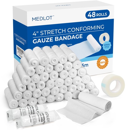 [BRSWGH34DF6GE3DF] LotFancy Gauze Rolls, 4 Inch x 4.1 Yards, 48 Count, Rolled Gauze Wrap | Conforming Stretch Gauze Bandage for Wound Care, First Aid, Medical Grade, Latex-free, Lint-free, Individually Wrapped