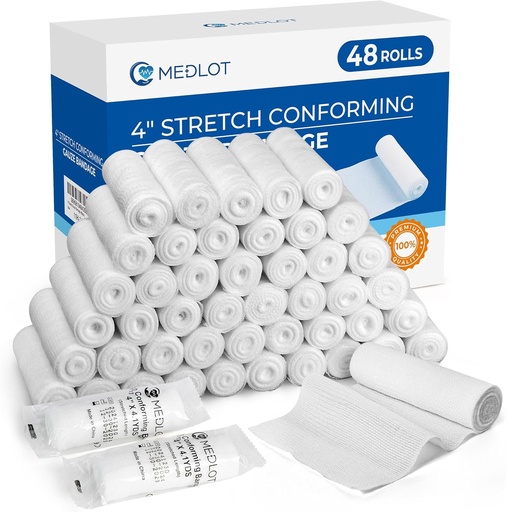 [BRSWGH34DF6GE3DF] LotFancy Gauze Rolls, 48 Count, 4 Inch x 4.1 Yards, Rolled Gauze Wrap, Conforming Stretch Bandage for Wounds Care, Medical Supplies for First Aid