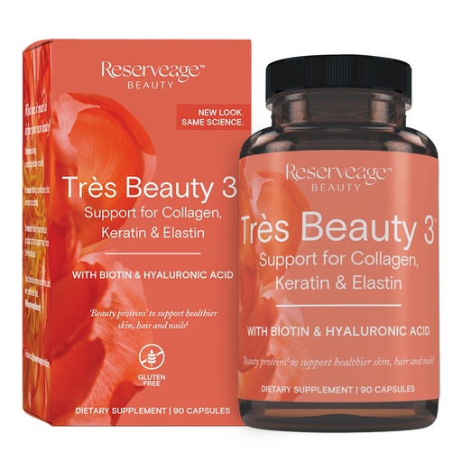 [BRSWIAIQPJ5BA33A] Reserveage Beauty - Tres Beauty 3 - Supplement for Hair Growth, Skin Care & Nail Care - Collagen Supplement with Keratin & Biotin - Gluten Free - 90 Capsules (30 Servings)