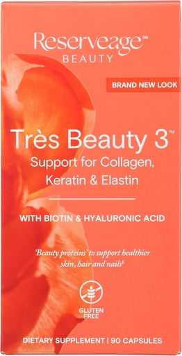 [BRSWIAIQPJ5BA33A] Reserveage Nutrition - Tres Beauty 3 - Supplement for Hair Growth, Skin Care & Nail Care - Collagen Supplement with Keratin & Biotin - Gluten Free - 90 Capsules (30 Servings)