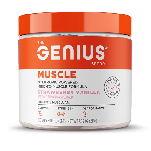 [BRSWGFLRCEBBYH3O] The Genius Brand Genius Muscle - Muscle Health Supplement for Growth, Endurance & Recovery - Non-Hormonal Formula - 6 Organic Mushrooms - Naturally-Sweetened - 30 Servings - Strawberry Vanilla