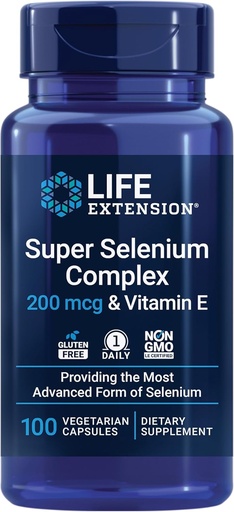 [BRSWI2YMAJ7REA3K] Life Extension Super Selenium Kompleksi, 200 mcg - 3 Selenium, Vitamin E - Hücre Sağlığı ve Uzun Ömür Desteği - Gluten-Free, Non-GMO, Vegetarian, 1 Daily - 100 Capsules