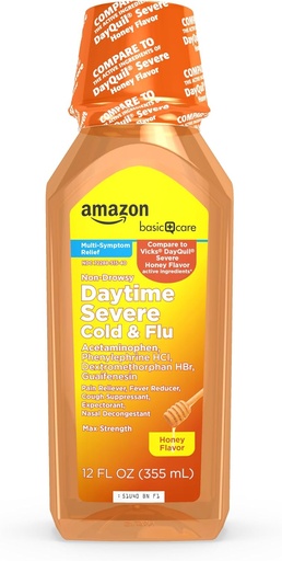 [BRSW2CQNBEPRS3A2] Oinarrizko arreta Daytime Honey Flavor Severe Cold and Flu Relief, Liquid Medicine, 12 fl oz (1eko paketea)