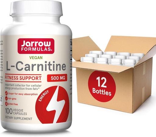 [BRSROH35O4BQ43TX] Jarrow Fixas L- Carnitine 500 mg - 100 Veggie Licaps - Ważny koczynnik produkcji energii (ATP) z Tłuszczów - Suplement diety - Wegan - Do 100 Sług, Opakowanie po 12
