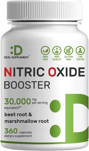 [BRSWGBI5DMNGAG3B] DEAL SUPPLEMENT Nitric Oxide Booster 30,000mg Equivalent, 360 Capsules – Natural Beet Root & Marshmallow Root Herbal Blend – Promotes Nutrient Flow to Muscles & Heart – Non-GMO