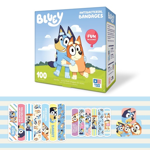 [BRSROYYZOQNRGFDU] Bluey Kids Adhesive Bandages, 3 Assorted Sizes, 100 Count | For Minor Cuts, Scrapes, & Burns. Great for Birthdays, School Supplies, Stickers, Stocking Stuffers & White Elephant Gifts