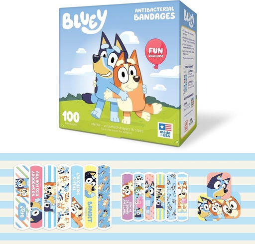 [BRSROYYZOQNRGFDU] Bluey Kids Obvazy, 3 Agried velikosti 100 CT 124; Nosit jako samolepky, Flexibilní adhesive obvazy pro malé kusy, škrabky, a Burns. Velký dárek nápad a Stocking Stuffer