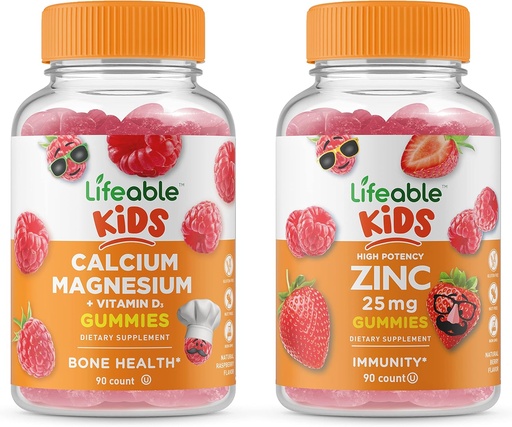 [BRSW2HQTPICROGY3] Lifeable Zinc 25mg Kids + Calcium Magnesium Kids, Gummies Bundle - Great Tasting, Vitamin Supplement, Gluten Free, GMO Free, Chewable Gummy