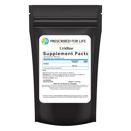 [BRSWYZT5CUJWEALZ] Prescribed For Life Uridine, Pure Uridine Monophosphate Powder, Nootropic Supplement for Memory, Clarity, & Focus, No Fillers, No Additives, Vegan, Non GMO (0.5oz / 14g)