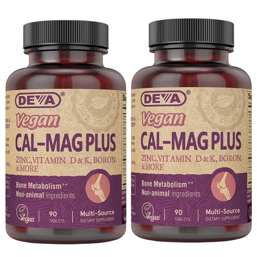 [BRSWIYYOAIDB22I3] DEVA Vegan Calcium Magnesium Supplement 2-Pack, Plus Zinc, Vitamins C, D & K, Boron, 90 Tablets Each