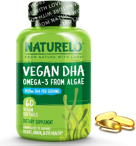 [BRSWGBL7BEFG2DLO] NATURELO Vegan DHA - Omega 3 Oil from Algae - Supplement for Brain, Heart, Joint, Eye Health - Provides Essential Fatty Acids for Women, Men and Kids - Complements Prenatal Vitamins - 60 Softgels