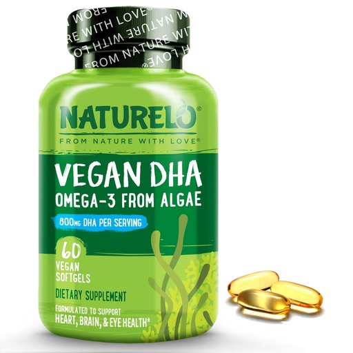 [BRSWGBL7BEFG2DLO] NATURELO Vegan DHA - Omega 3 Oil from Algae - Supplement for Brain, Heart, Joint, Eye Health - Provides Essential Fatty Acids for Women, Men and Kids - Complements Prenatal Vitamins - 60 Softgels